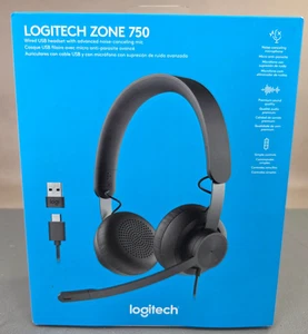 Logitech Zone 750 Wired Noise Canceling Over-Ear Headset Black SEALED - Afbeelding 1 van 8