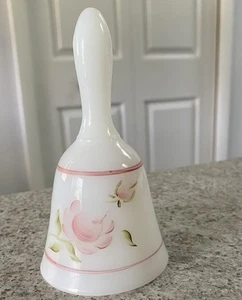 Vtg Fenton Milk Glass Bell Hand Painted Pink Floral Signed Made In USA - Picture 1 of 6