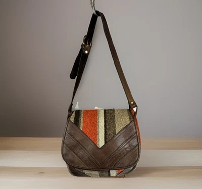 Bolso de Hombro Vintage Años 70 Tigre Cuero Retazos Tonos Tierra Boho Artístico Foto 1 de 4