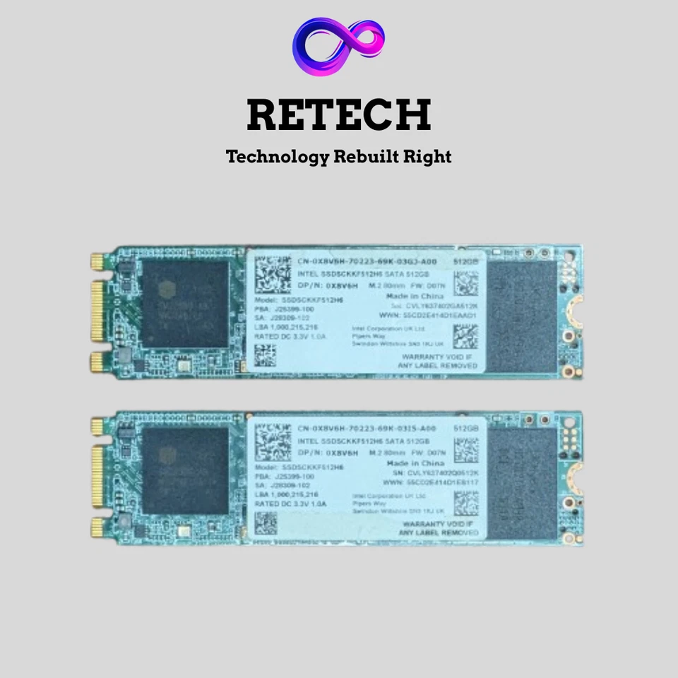 SET OF TWO INTEL 512GB M.2 SATA SSDs SSDSCKKF512H6 - Image 1 of 1