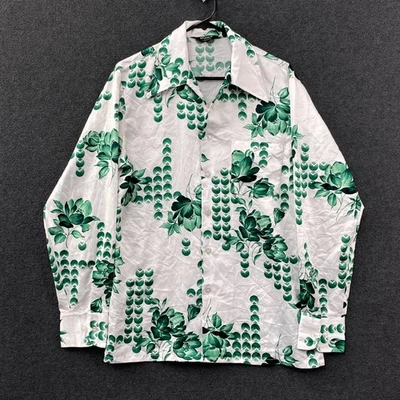 VTG JcPenney Mens Medium Long Sleeve Button Up Shirt White Green Floral Satin - Image 1 of 4