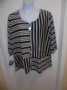 Top Onque informal para mujer negro blanco a rayas mangas 3/4 cuello redondo botones 3X - Imagen 1 de 6