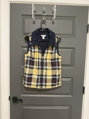 Chaleco a Cuadros Christopher & Banks Amarillo Y Azul Marino Con Forro a Lunares Talla S Foto 1 de 4