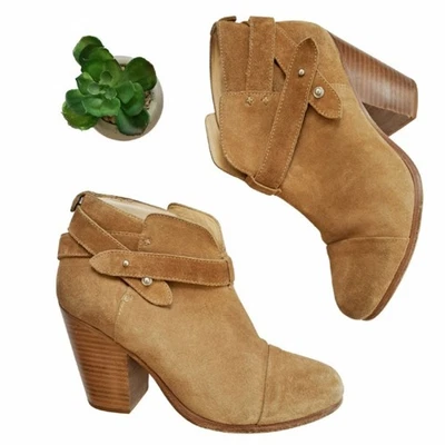 Rag & Bone Harrow Bootie Size 8 Camel Suede Block Heel Ankle Boot Fall $495 - Image 1 of 4