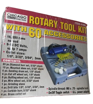 Chicago Electric Rotary Tool Kit With 60 Accessories #41695 / New & Sealed - Image 1 of 4