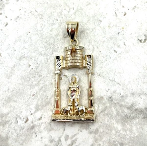 Solid 14K Two-Tone Gold Diamond-Cut Saint Lazarus San Lazaro Pendant Charm 20.3g - Picture 1 of 13