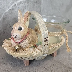 Marjolein Bastin Rabbit in Basket Votive Holder Sprigs of Holly *Repaired* - Picture 1 of 10
