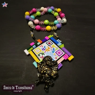 Futuristic Jewelry Design Necklace Geometric Modernist Avant garde Bar Code Bead Foto 1 de 4