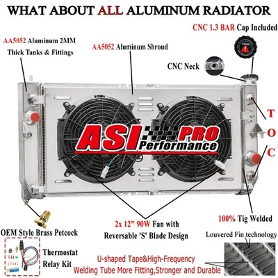 3 Row Radiator w/ Shroud 90W Fan For 2000~2005 Pontiac Bonneville Buick LeSabre Foto 1 de 4