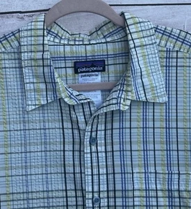 Camisa Patagonia Hombres Grande Seersucker Cuadros Arco Iris Mezcla de Algodón Manga Corta - Imagen 1 de 10