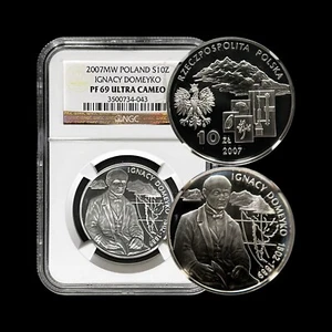 POLAND. 2007, 10 Zlotych, Silver - NGC PC69 - Ignacy Domeyko, Univ. of Santiago - Picture 1 of 11