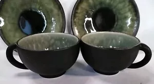 Jars France Teacups & Saucers Tourron Samoa vert Green Jade black 2 Sets 4pcs - Picture 1 of 10