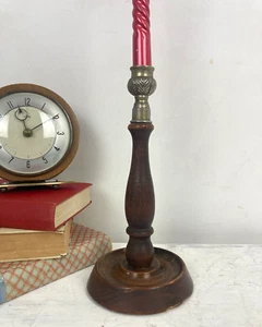 Vintage Wood Candle Holder Ornate Silver Tone Top Taper Candles Farmhouse - Picture 1 of 7