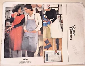 Mostly UNCUT Vintage Vogue 1450 Full Half Chefs Apron Oven Glove Pot Holder etc - Picture 1 of 4