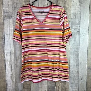 Camiseta Lane Bryant 10/12 Manga Perfecta Rayas Cuello en V Manga Corta Multicolor - Imagen 1 de 5