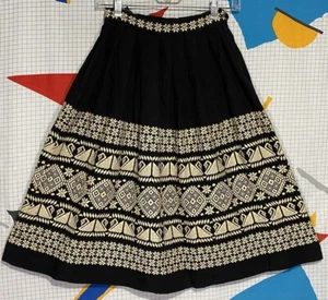 Vintage 50s Wool Skirt Swans Geometric MCM Star Mexico Souvenir Side Zip - Picture 1 of 14