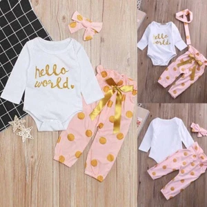 Recién Nacido Bebé Niña Ropa Lunares Mameluco Body Pantalones Diadema Conjunto de Trajes - Imagen 1 de 6