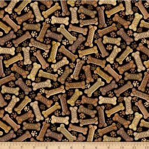 BTY Timeless Treasures I Love My Dog Bone Black Cotton Fabric By The Yard C8555 - Picture 1 of 3