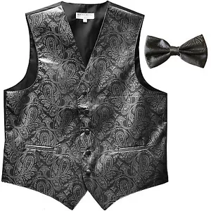 New formal men's tuxedo waistcoast vest_bowtie Charcoal gray Paisley wedding - Picture 1 of 5