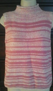 LADIES CHEROKEE PINK AND WHITE STRIPE SLEEVELESS SWEATER - SIZE S - Picture 1 of 3