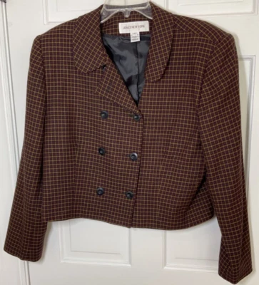 JONES NEW YORK PURPLE WINE GOLD CHECK WOMENS SUIT PANT & JACKET SIZE 16 EUC - Image 1 of 4