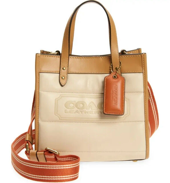 Coach C6852 Field Tote 22 Quilted Color-Block Coach Badge - Ivory