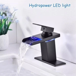 LED Schwarz Wasserfall Bad Waschtischarmatur Einhand Waschtisch Mischbatterie - Bild 1 von 13