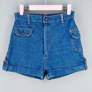 Vintage 70er Kmart Jeans Shorts High Waist Small Hippie Boho Rollbündchen - Bild 1 von 14
