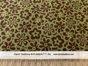 4 Yards Green & Brown Floral on Brown Quilt Cotton Fabric Traditions, 2009 N T T - Picture 1 of 4