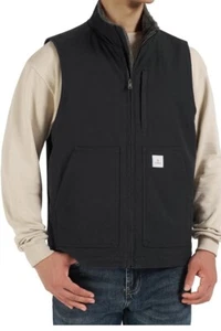 Hisea Men's Washed Duck Sherpa-Lined Vest Canvas Outerwear Work Utility Vest NEW - Picture 1 of 12
