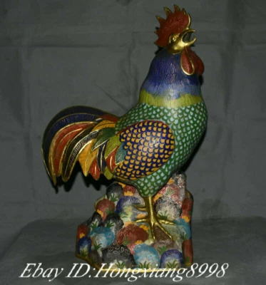 21-дюймовая старая фарфоровая клуазоне эмаль медь династия животное курица чук счастливая статуэтка - Изображение 1 из 4