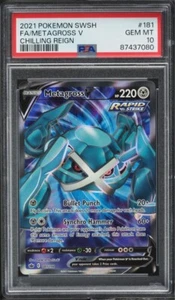 2021 Pokemon Sword & Shield Chilling Reign Full Art Metagross V #181 PSA 10 GEM - Bild 1 von 1