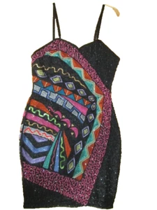 Vintage Sequin Beaded Silk Dress Back Zip Read for Measurements Club Disco Party - Picture 1 of 12