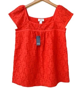 Ann Taylor LOFT Orange eyelet square women's Blouse Tunic Top Sz XXSP,  SP, MP - Picture 1 of 2