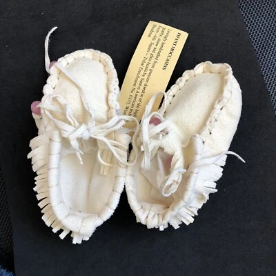 Zuni Shoshone Infant Moccasins Fringed Doeskin 5” Mrs. Squaw  MZ5 - Изображение 1 из 4