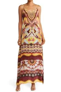 Nuovo con etichette!!! Maxi abito Shahida Parides stampa tribale ingioiellato seta taglia L/XL - Foto 1 di 15