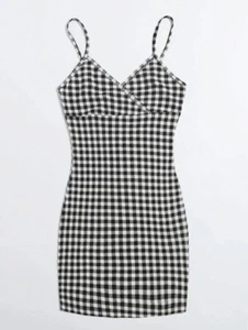 Womens Size 8-10 UK Black White Gingham Bodycon Dress V Surplice Neckline New S - Picture 1 of 4