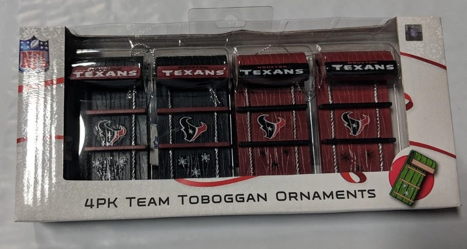 Houston Texans Toboggan Holiday Christmas Tree Ornaments 4 pack NEW Sleds - Image 1 of 1