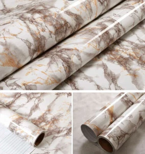 Self-Adhesive Marble Vinyl Waterproof Film Wallpaper Kitchen Cabinet Furniture - Picture 1 of 15