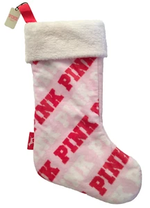 Victoria's Secret ROSA Medias Logo Rayas Navidad Rojo y Blanco Rosa NUEVO - Imagen 1 de 3