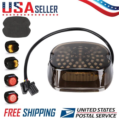 LED Tail Light Smoke Lens Turn Signal Brake For Harley Sportster Softail Touring - Image 1 of 4