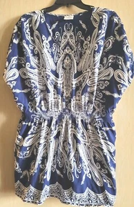 St. John's Bay Navy & White Paisley Short Sleeve Tunic, Smocked Waist Size 1X - Picture 1 of 8