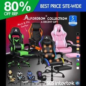 ALFORDSON Gaming Office Chair Racing Executive Footrest Computer Seat PU Leather - Picture 1 of 874