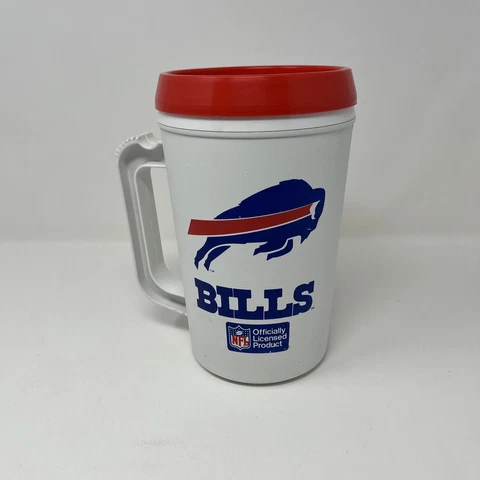 Vintage 1990's Buffalo Bills 22 oz Team NFL Travel Mug Cold Hot Never used Cover