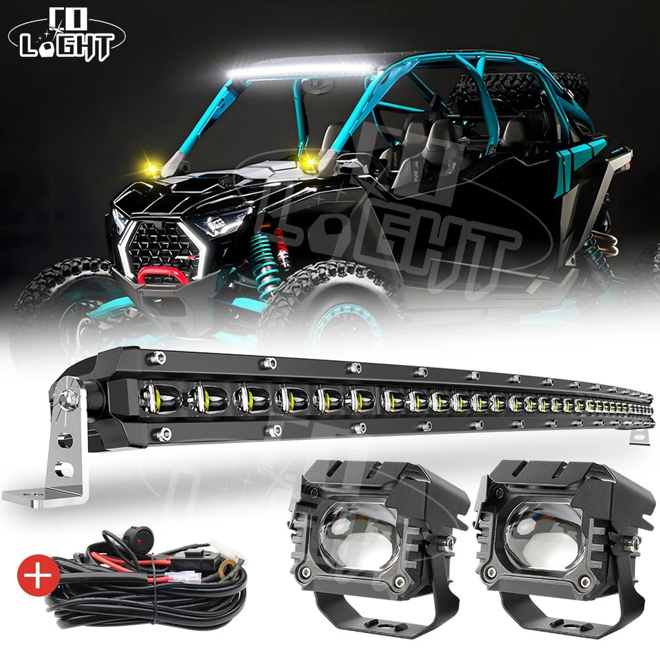 For 2020-2025 Polaris RZR Pro XP Roof 32"Curved LED Light Bar Wire w/3" Pods Kit - Image 1 of 4