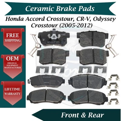 Front & Rear Ceramic Brake Pads Kit For 2005-2012 Honda Accord Crosstour CR-V Cr - Image 1 of 4