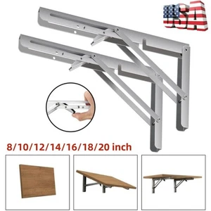2/4PC Folding Shelf Brackets 8"-20" Stainless Steel Drop Down Bracket Heavy Duty - Picture 1 of 28