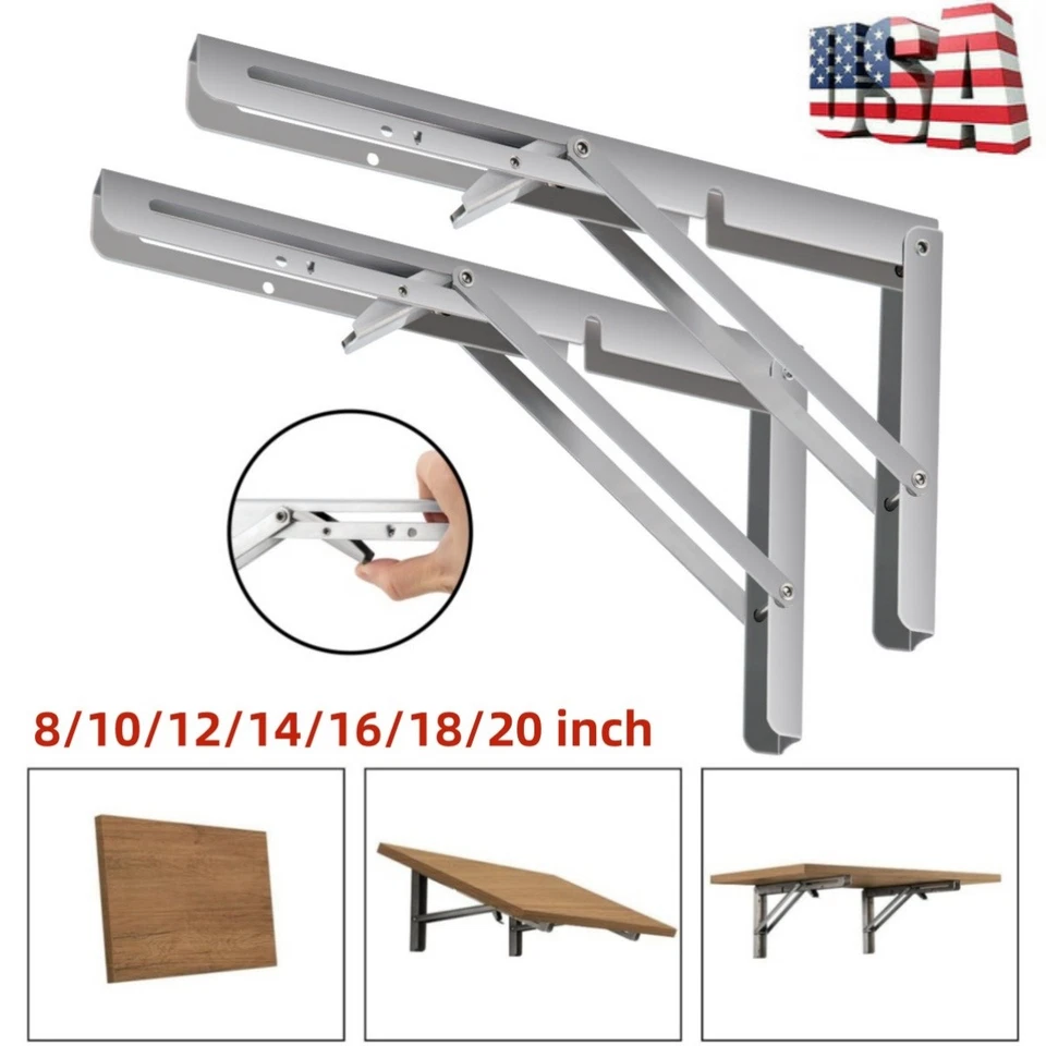2/4PC Folding Shelf Brackets 8"-20" Stainless Steel Drop Down Bracket Heavy Duty - Image 1 of 4