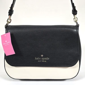 BOLSO DE HOMBRO KATE SPADE STACI SAFFIANO CUERO SOLAPA BLOQUES DE COLORES NEGRO BLANCO NUEVO CON ETIQUETAS - Imagen 1 de 21