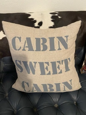 CABIN SWEET CABIN  Large Linen Cover Feather Decorative Pillow - Image 1 of 4